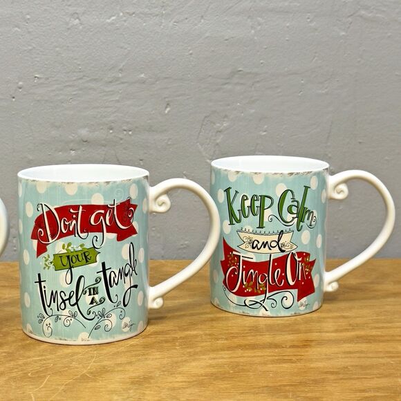 Spectrum Designz Christmas Holiday Ceramic Coffee Cocoa Mugs w/ Phrases Set of 4 - Picture 3 of 5